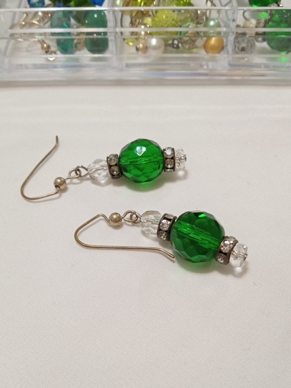 Green Crystal Drop Earrings - Elegant Faceted Bead Design
